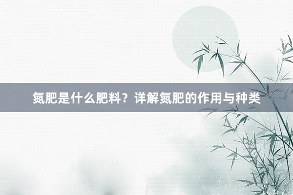 氮肥是什么肥料？详解氮肥的作用与种类